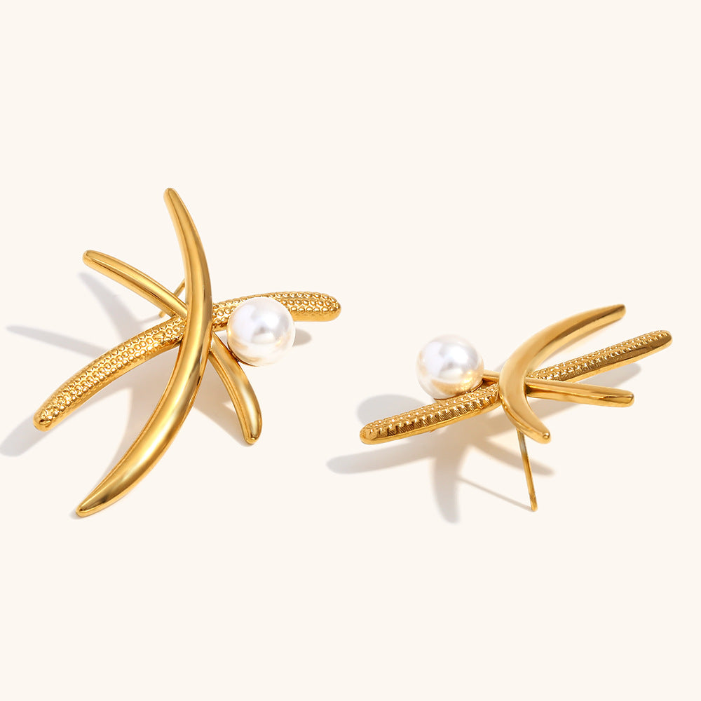 Golden Palm Tree Pearl Earrings