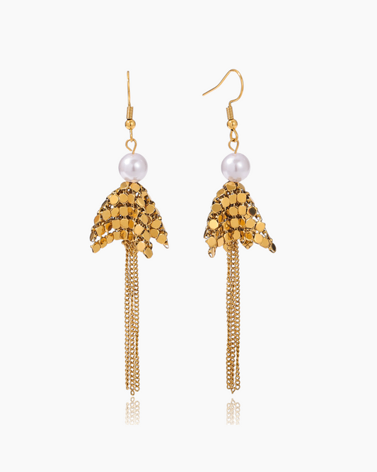 Golden Cascade Pearl Earrings