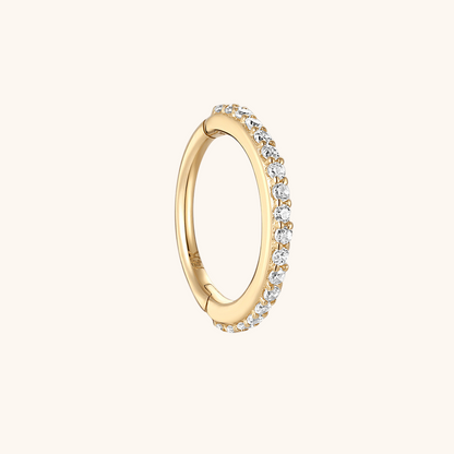 (Unique) Boucle d'oreille créole ronde en or massif 14 carats avec zircone