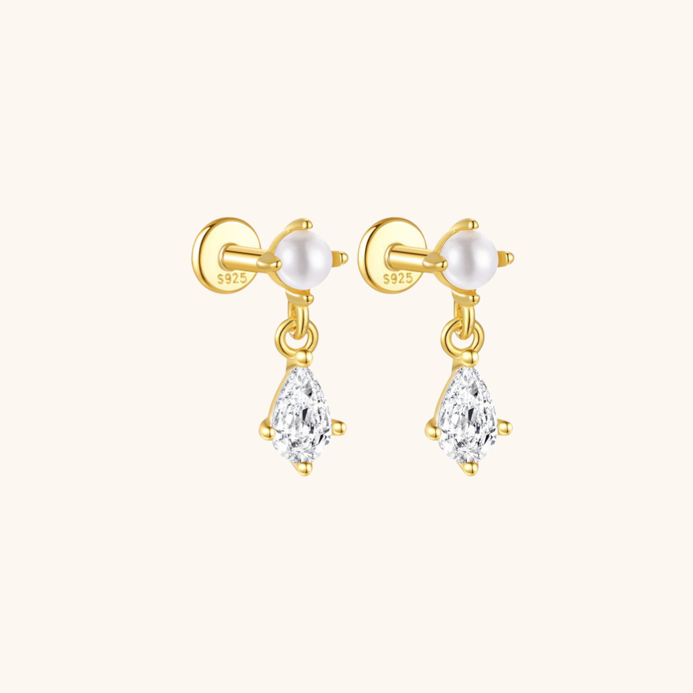 Pearl and Teardrop Zirconia Drop Stud Earrings