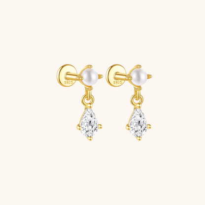 Pearl and Teardrop Zirconia Drop Stud Earrings