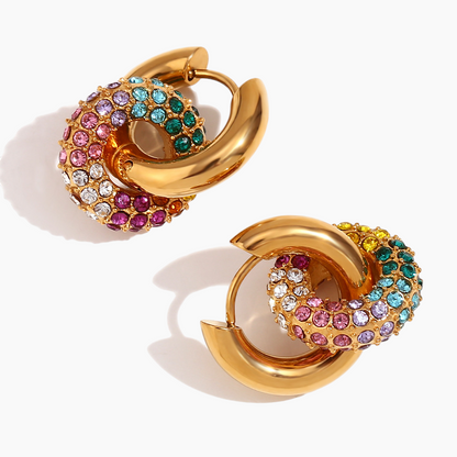 Rainbow Pave Hoop Earrings
