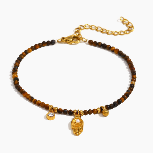 Sacred Hamsa Beaded Bracelet – Earth Brown