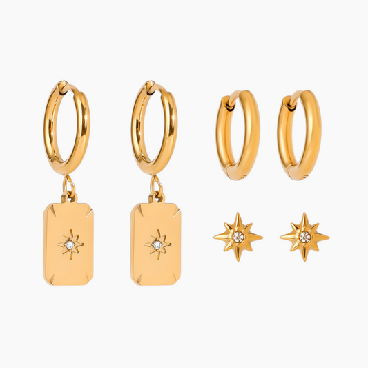Celestial Dawn – Star-Inspired Gold Earring Trio