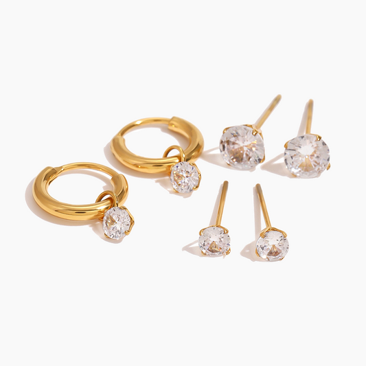 Lustre Whisper – Gold & Zircon Trio Earring Set