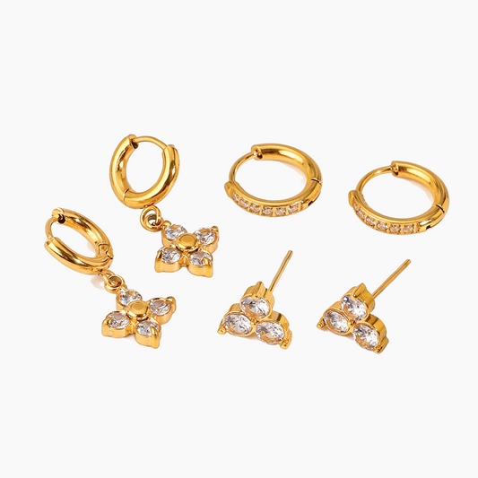 Lustre Whisper – Zirconia Trio Earring Set