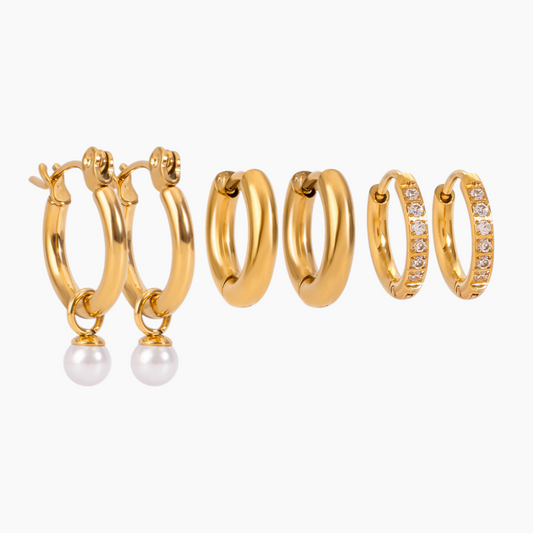 Dawn Whisper – Pearl Hoop Trio Earring Set