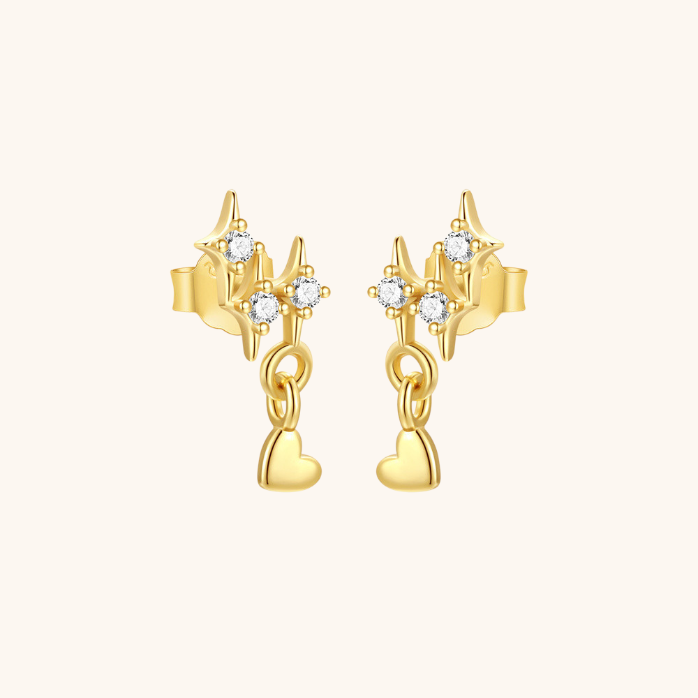 Star and Heart Stud Earrings with Zirconia