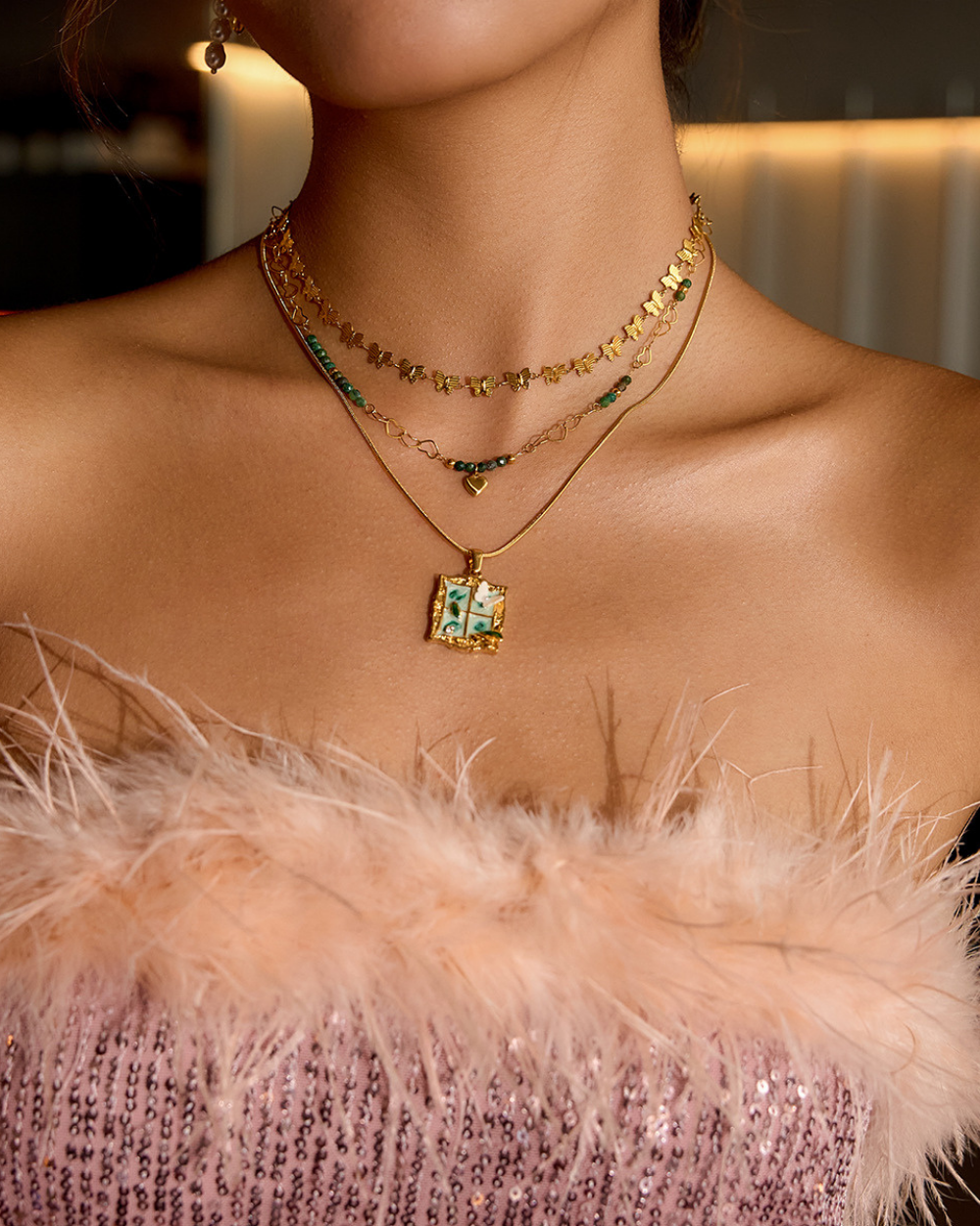 Vintage Enamel Frame Pendant Necklace