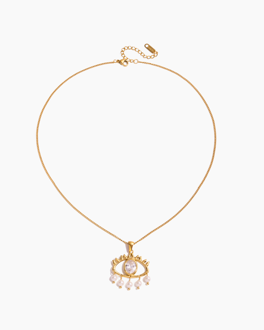 Crystal Eye Pearl Necklace