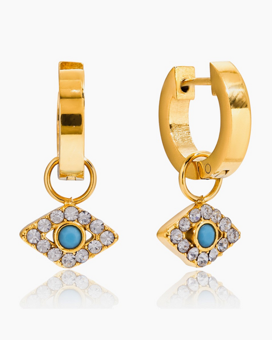 Evil Eye Charm Hoop Earrings