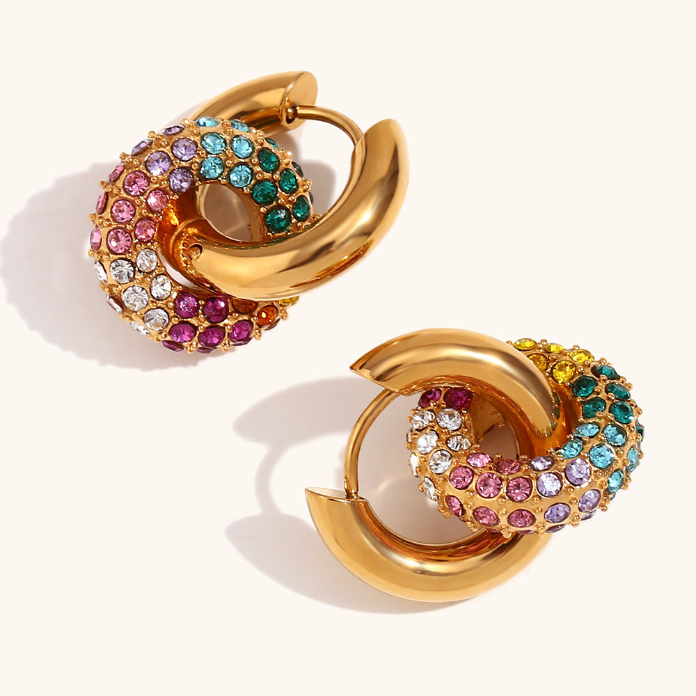 Rainbow Pave Hoop Earrings