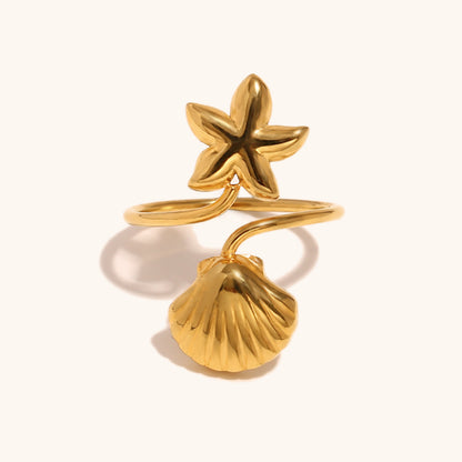 Starfish & Shell Open Ring