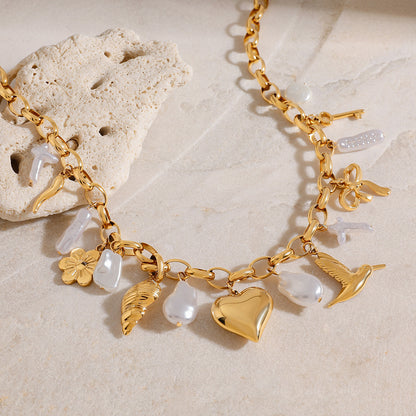 Ocean Heart Pearl Charm Necklace