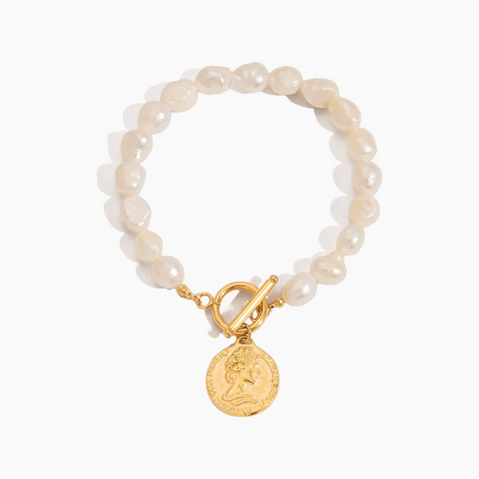 Coin Charm Pearl Bracelet
