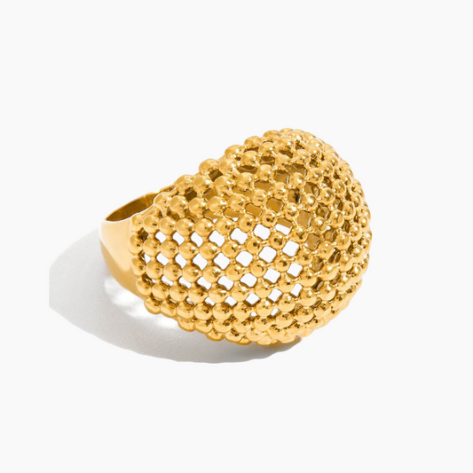 Sculpted Mesh Dome Ring - Golden