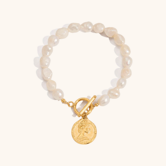 Coin Charm Pearl Bracelet