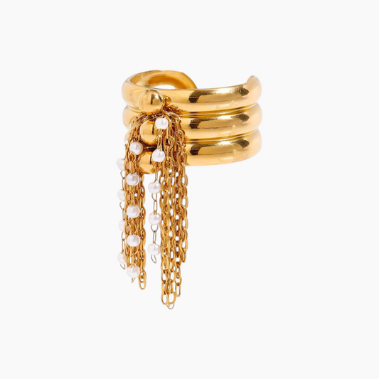 Golden Cascade Tassel Ring - Golden
