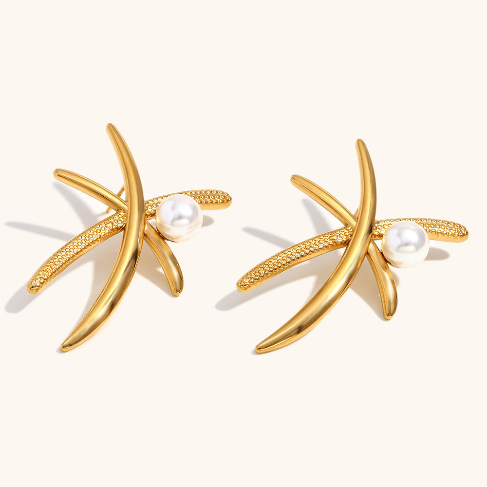 Golden Palm Tree Pearl Earrings