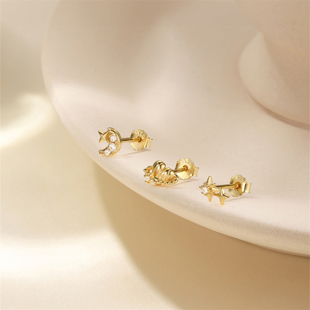 Delicate Heart Star Moon Compact Earrings Set