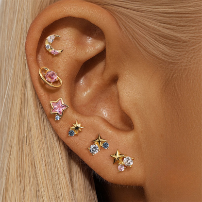 Star and Moon Zirconia Earring Set