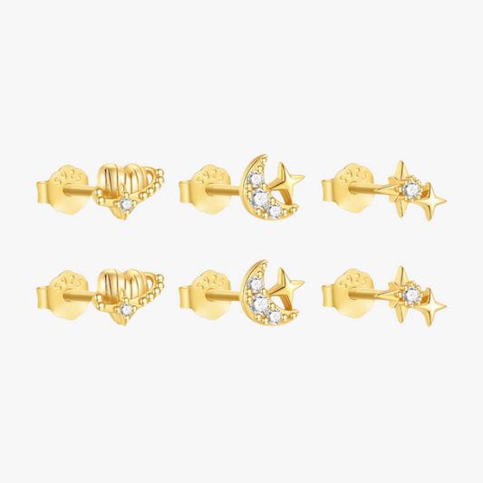 Delicate Heart Star Moon Compact Earrings Set