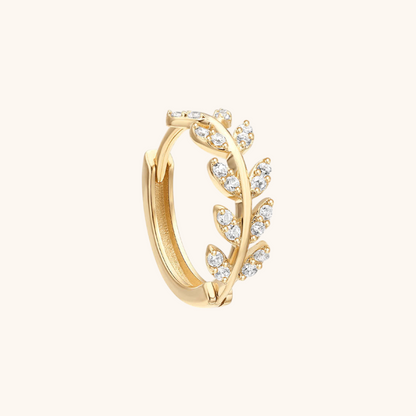 (Single) 14K Solid Gold Leaf-shaped Stud Earring with Zirconia