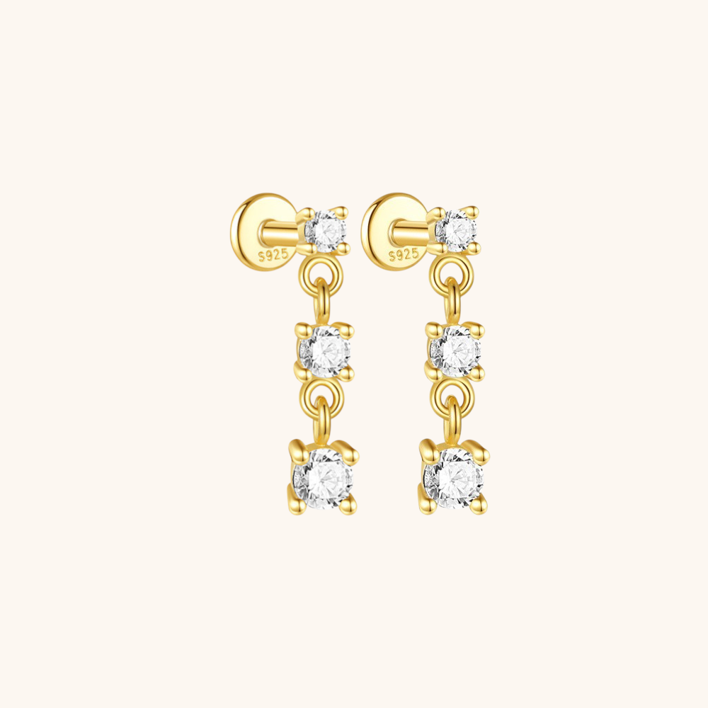 Triple Zirconia Drop Stud Earrings