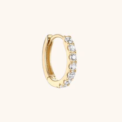 (Unique) Boucle d'oreille créole ronde en or massif 14 carats avec zircone scintillante