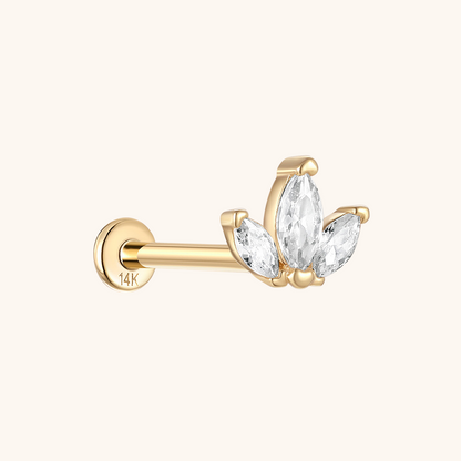 (Unique) Boucle d'oreille à tige en or massif 14 carats en forme de feuille avec zircone