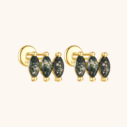 Triple Moss Agate Marquise Stud Earrings