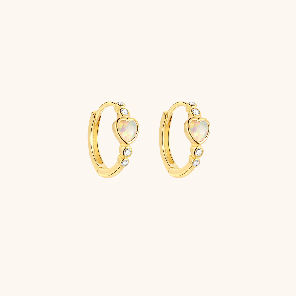 Boucles d'oreilles créoles en argent sterling 925 avec opale et zircone