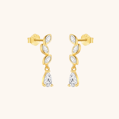 Leaf Design Zirconia Drop Earrings