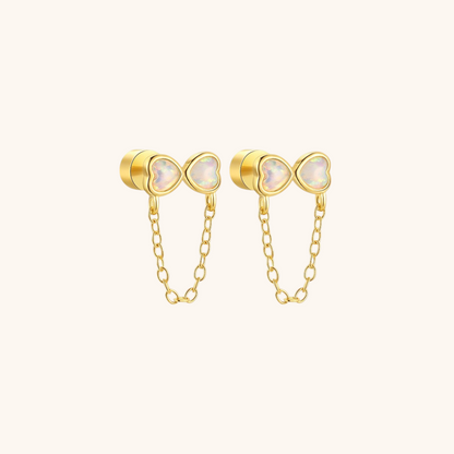 Double Opal Heart Chain Piercing Earring