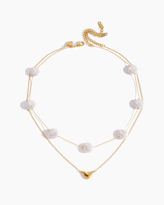 Layered Pearl Heart Pendant Necklace