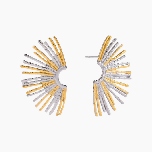 Solar Flare Fan Earrings - Silver