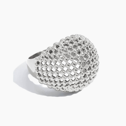 Sculpted Mesh Dome Ring - Silver