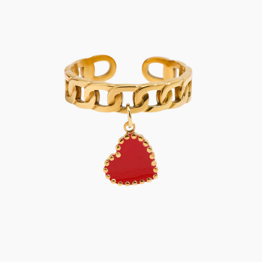 Blush Charm Chain Ring - Red