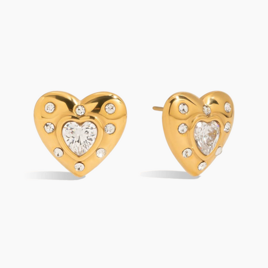 Crystal Heartburst Stud Earrings - Golden