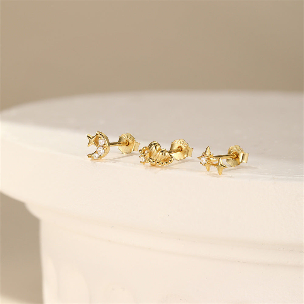 Delicate Heart Star Moon Compact Earrings Set