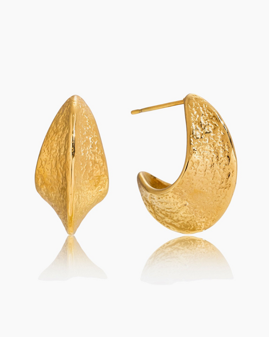 Hammered Leaf Hoop Earrings