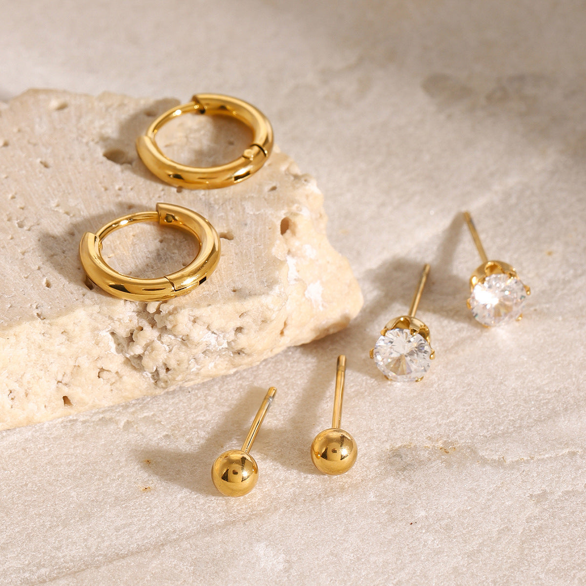 Lustrous Trio – Minimalist Earring Set