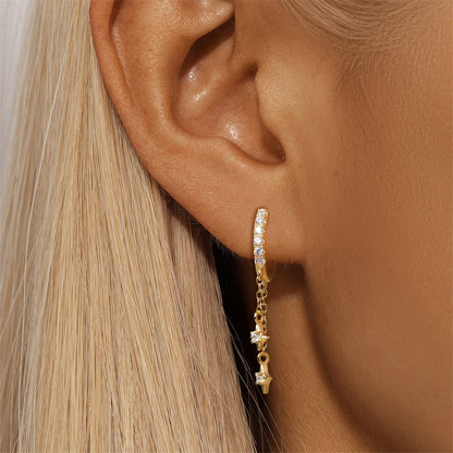 Zirconia Star Drop Hoop Earrings