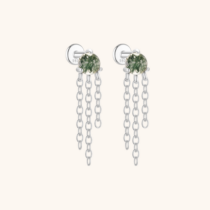 Moss Agate Chain Dangle Earrings