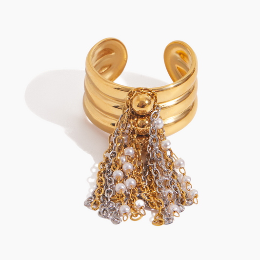 Golden Cascade Tassel Ring - Silver