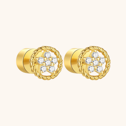 Rope-Design Floral Zirconia Stud Earrings