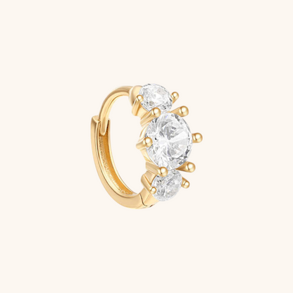(Single) 14K Solid Gold Three-stone Hoop Earring with Zirconia