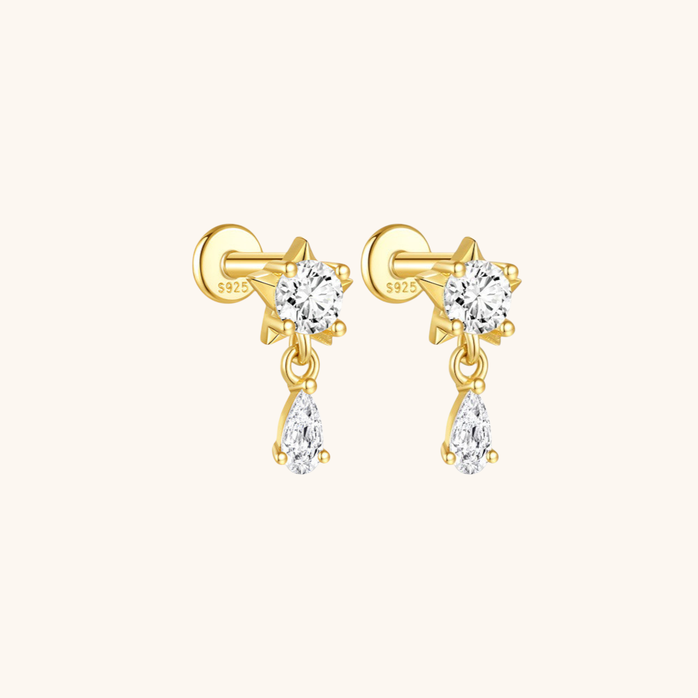 Starburst and Teardrop Zirconia Drop Stud Earrings