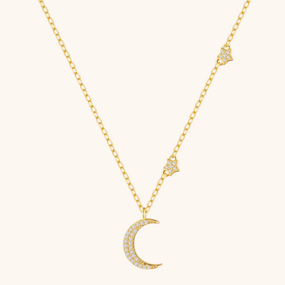 Sterling Silver Crescent Moon and Star Pendant Necklace