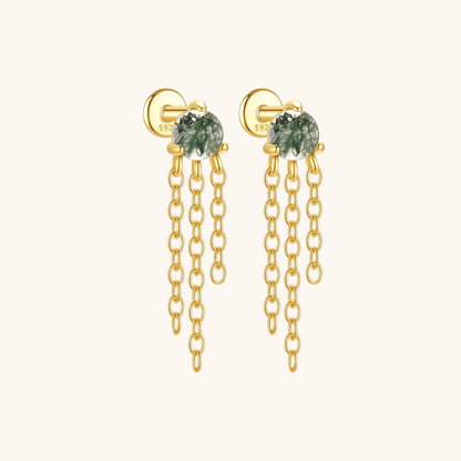 Moss Agate Chain Dangle Earrings